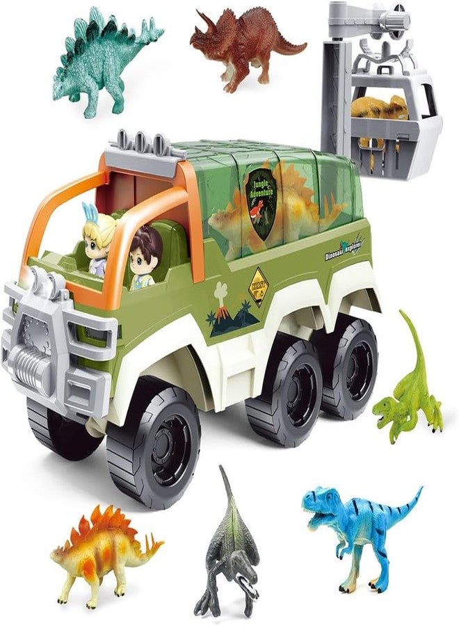 KONIGIN Play Game Dinosaur Truck Toy Car Transporter Carrier Set Dinosaur Figures and Mini Racing Car with Sound Light Toys Set for Age 3-9 Toddlers (Multicolor) - Image 1
